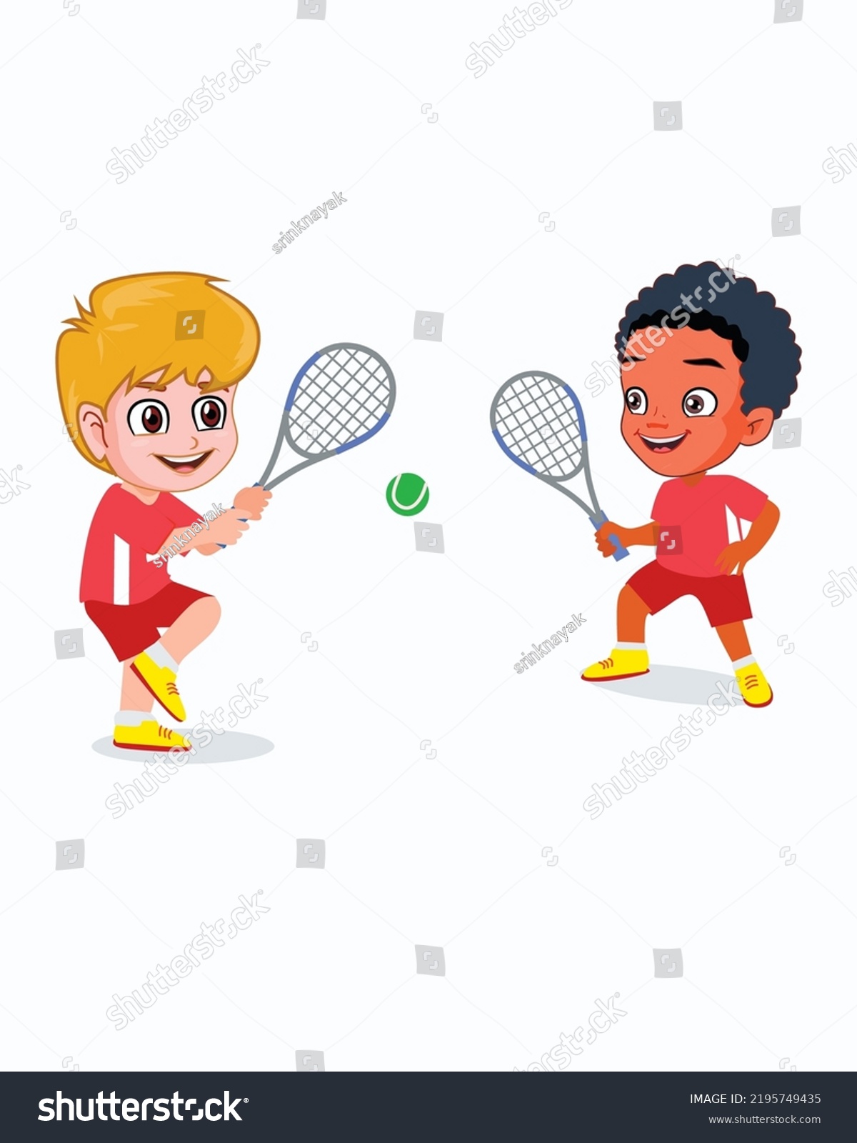 Two Happy Boys Playing Badminton Cartoon Stock Vector (Royalty Free ...