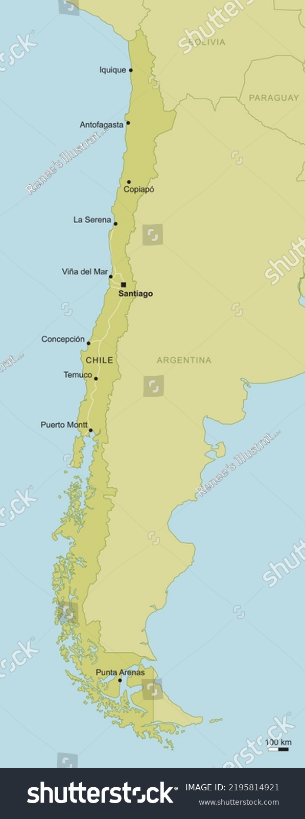 Vector Map Chile Important Cities Roads Stock Vector (Royalty Free ...