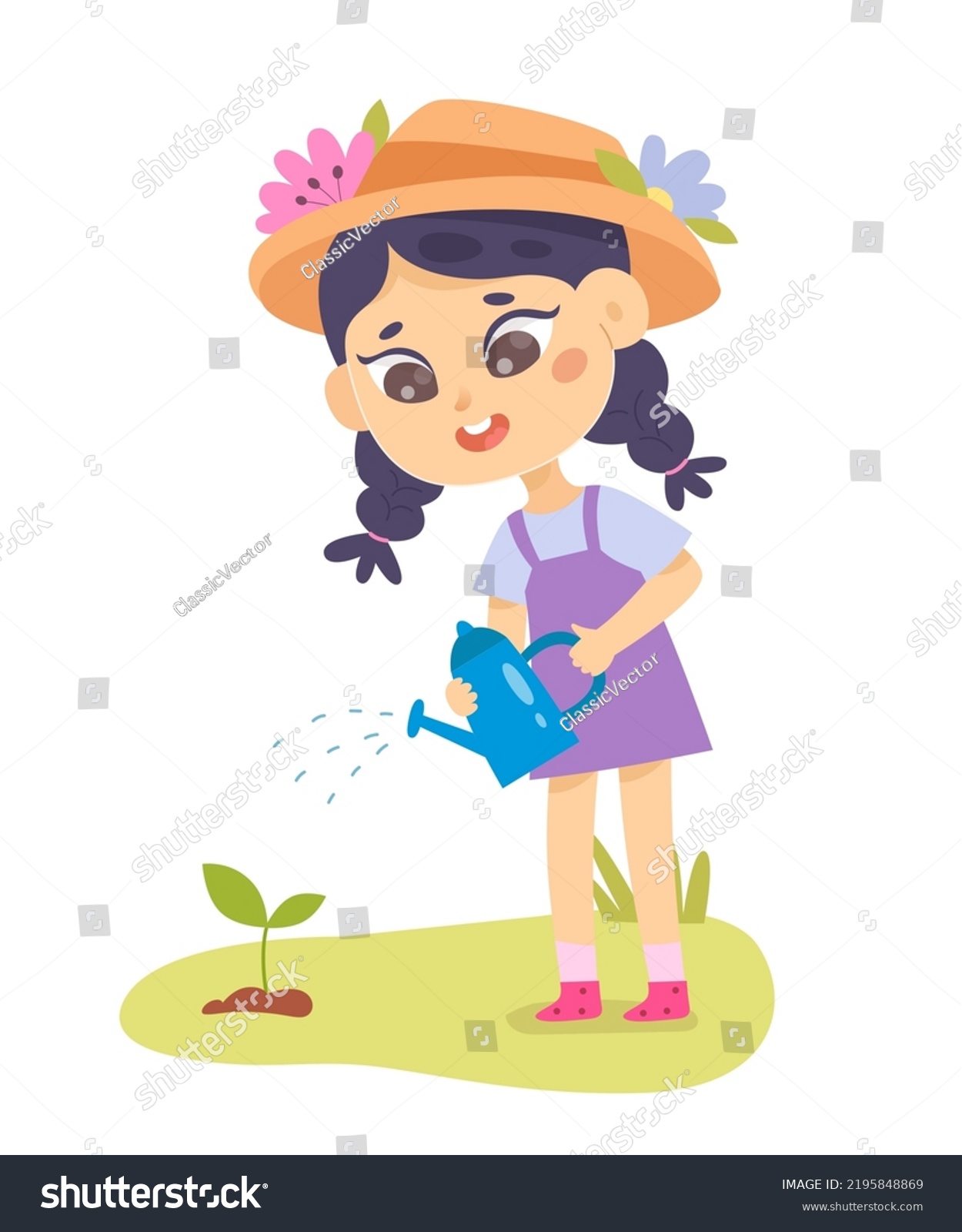 Kid Planting Spring Summer Flowers Garden Stock Vector (Royalty Free ...