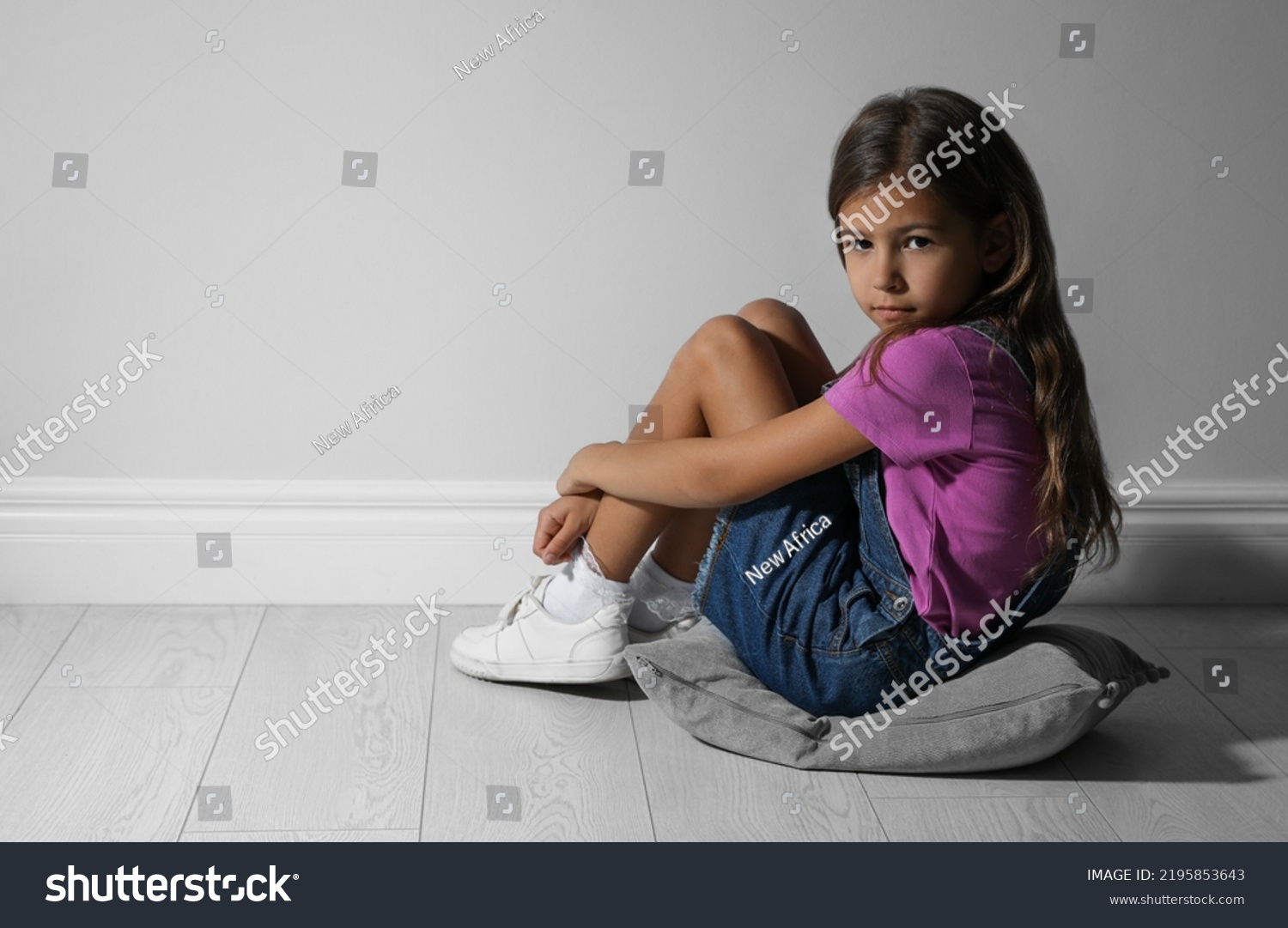 Sad Little Girl Near White Wall Stock Photo 2195853643 | Shutterstock