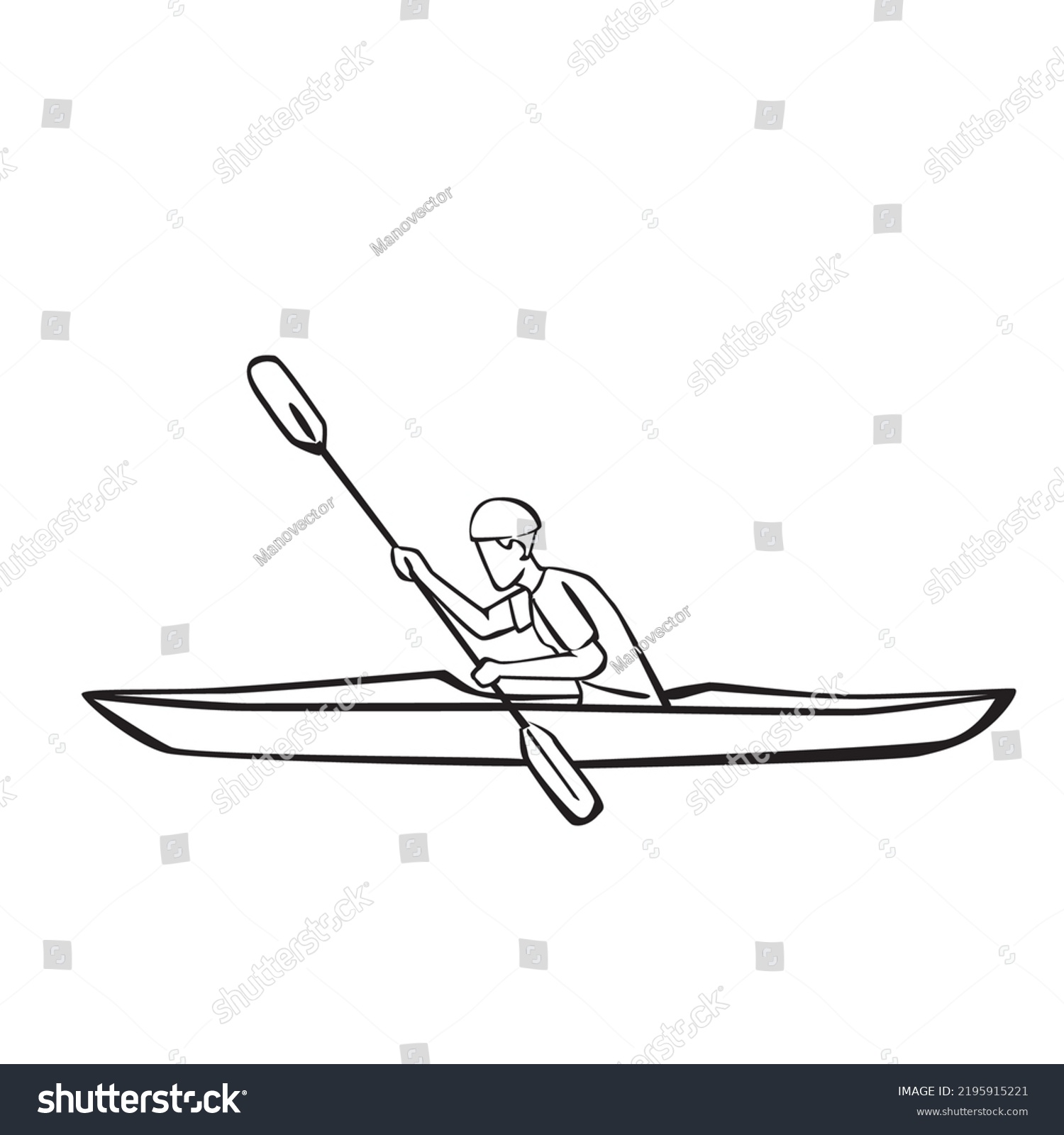 Vector Illustration Hand Drawn Canoeing Kayaking Stock Vector (Royalty ...