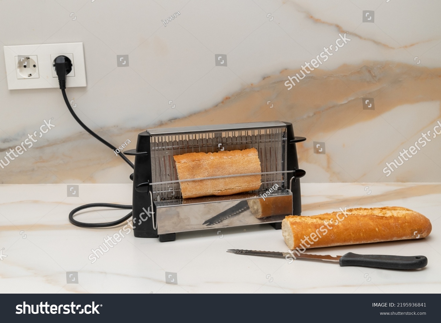 Vertical Electric Toaster Plugged Into Mains Stock Photo 2195936841