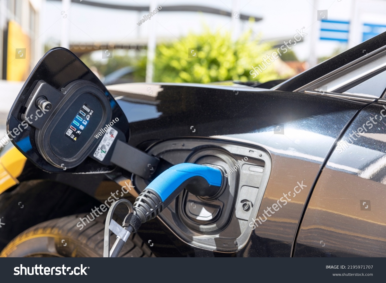 Electric Car Plugin Socket Charge Station Stock Photo 2195971707 ...