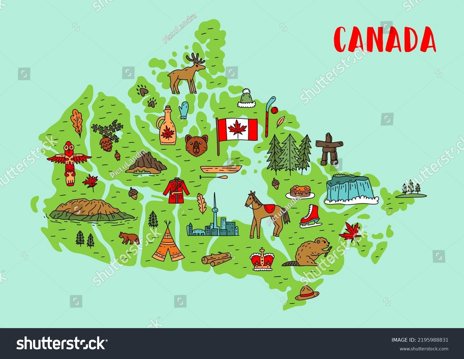 Illustrated Map Canada Tourist Travel Landmarks Stock Vector (Royalty ...