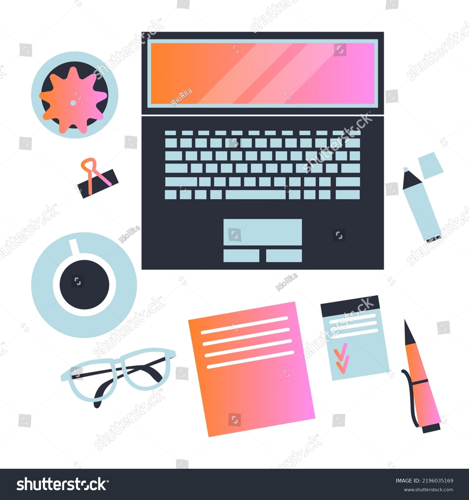 Workspace Vector Top View Desk Laptop Stock Vector (Royalty Free ...