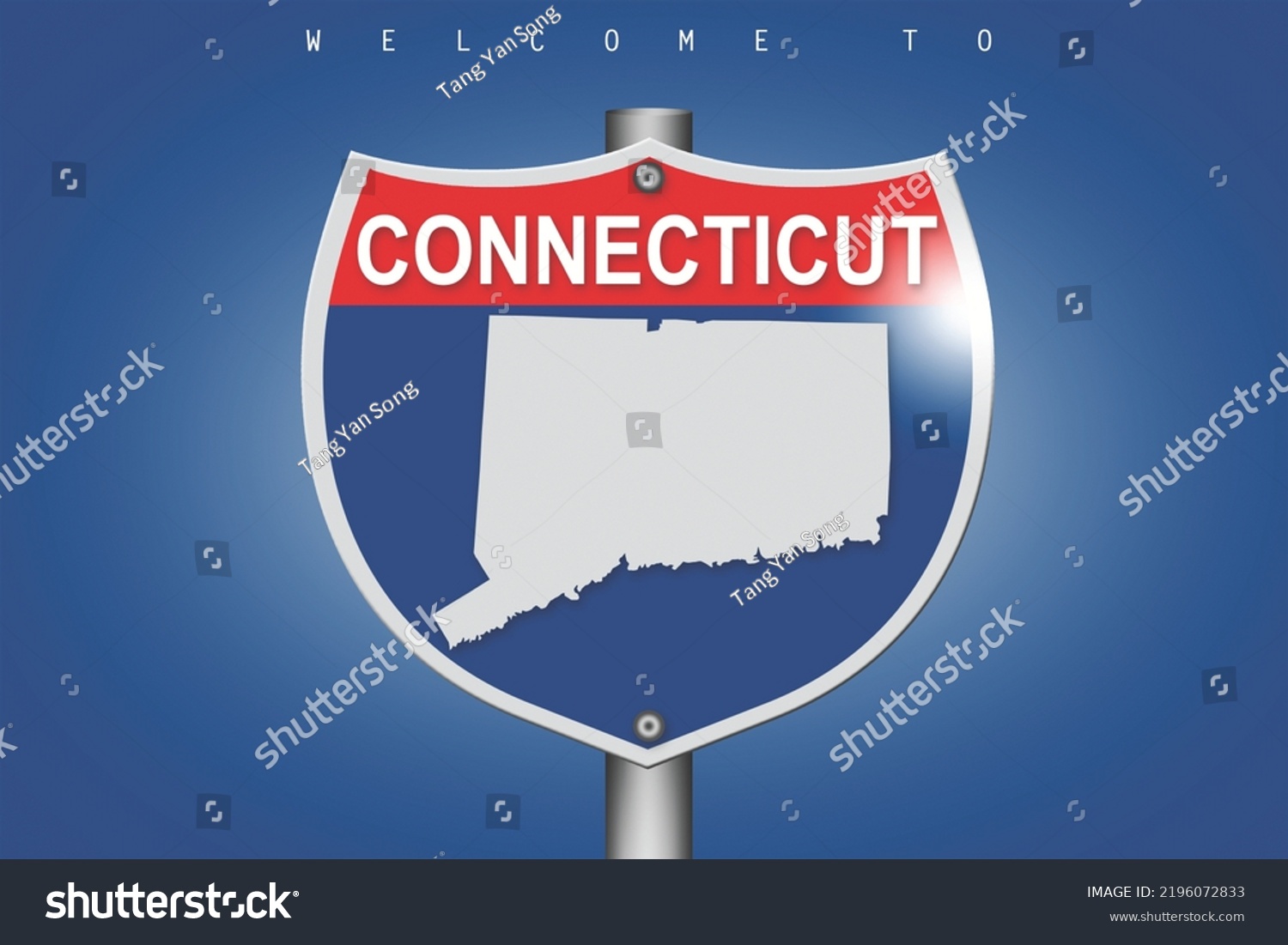 Connecticut On Highway Road Sign Over Stock Vector (Royalty Free ...