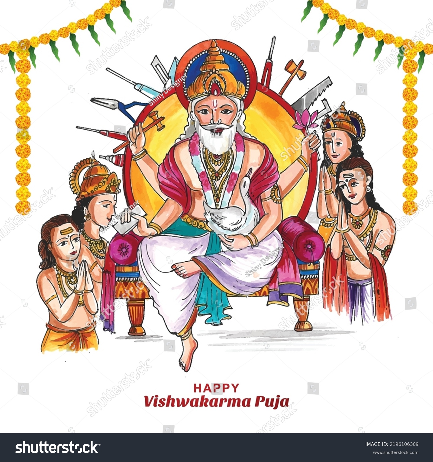 Beautiful Hindu God Vishwakarma Puja Celebration Stock Vector (royalty 