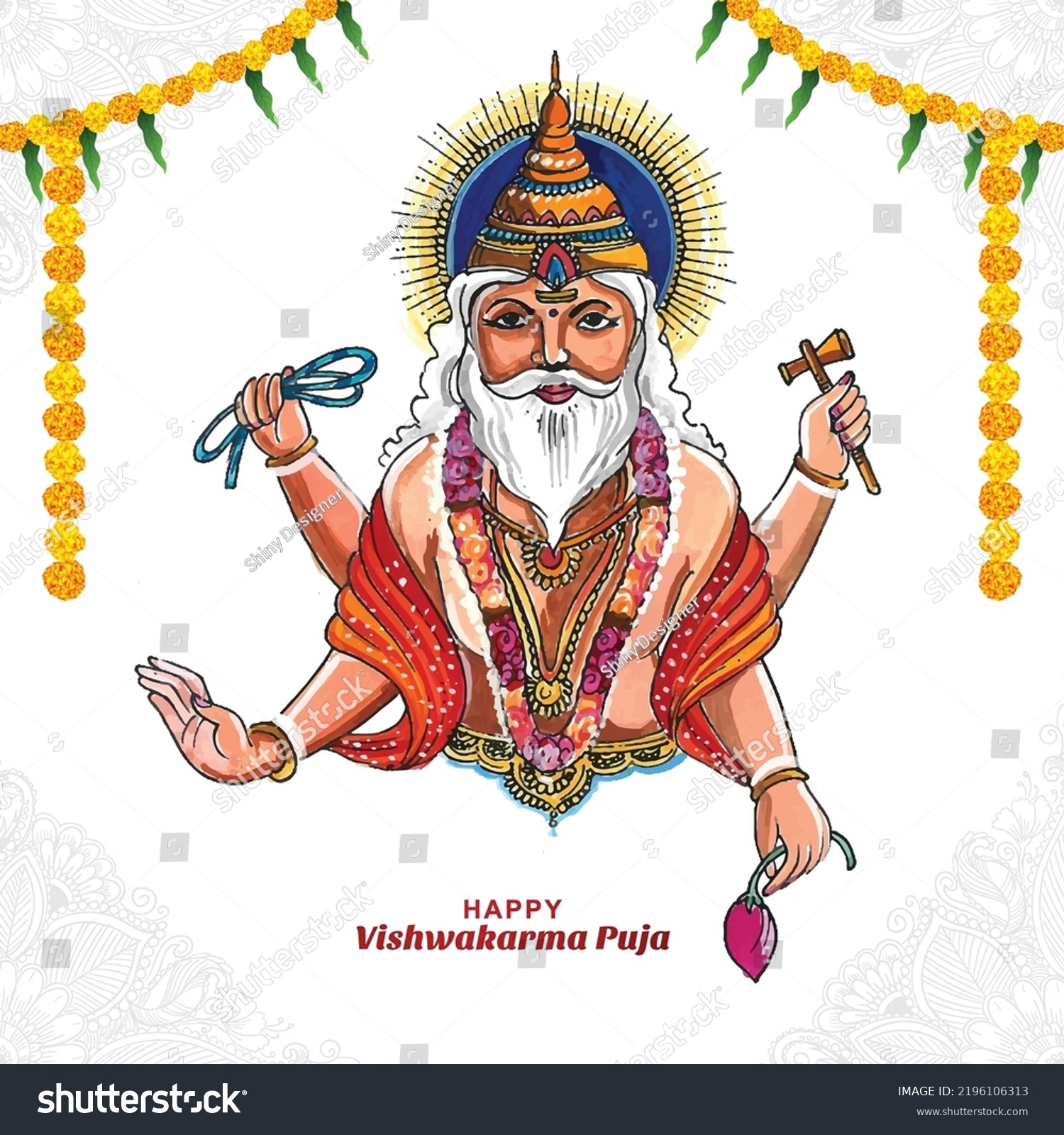 Hindu God Vishwakarma Puja Celebration Background Stock Vector (Royalty ...