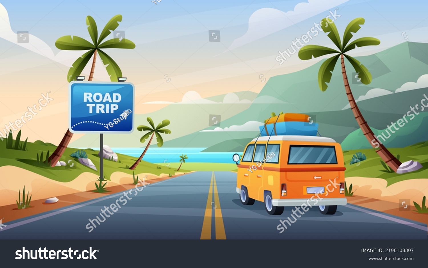 Road Trip Vacation By Car On Stock Vector (Royalty Free) 2196108307 ...