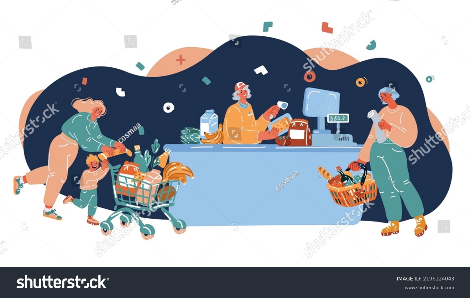 Cartoon Vector Illustration Peoplle Supermarket Cashier Stock Vector