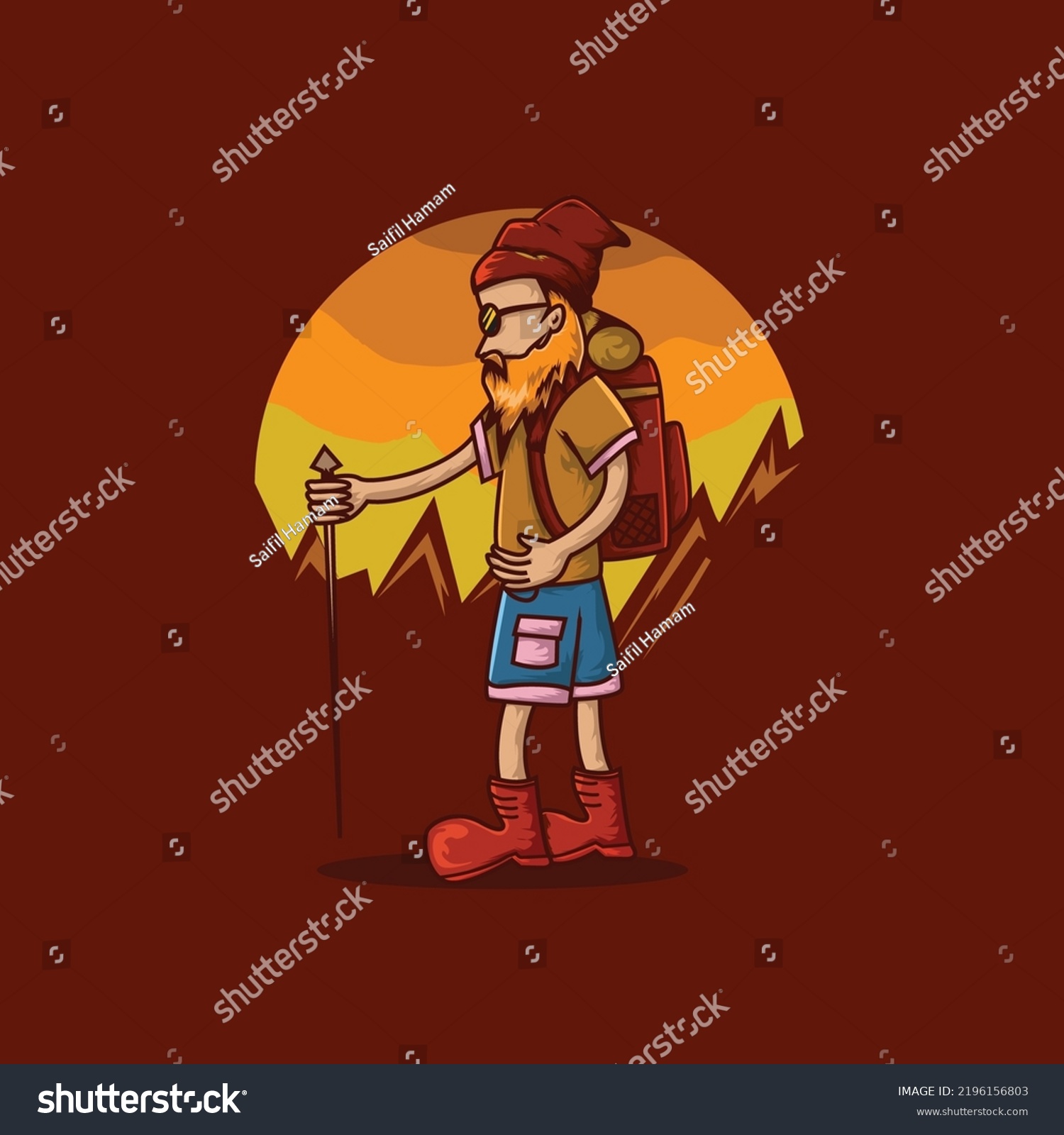 Old Man Mountain Climber Character Illustration Stock Vector (Royalty ...