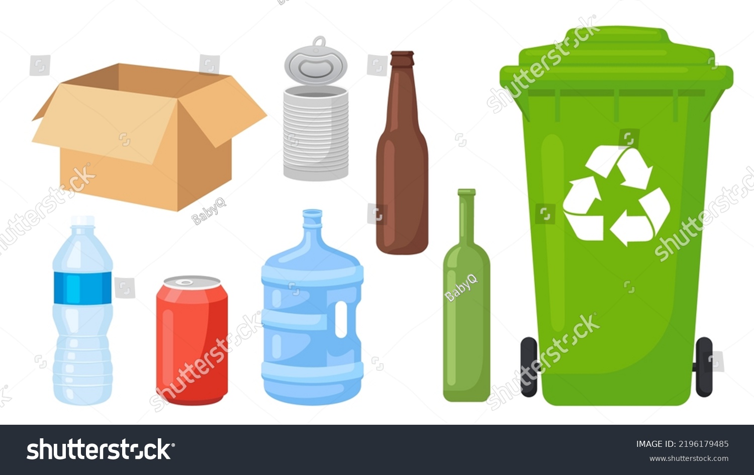 Collection Set Recycled Garbage Object Trash Stock Vector (Royalty Free