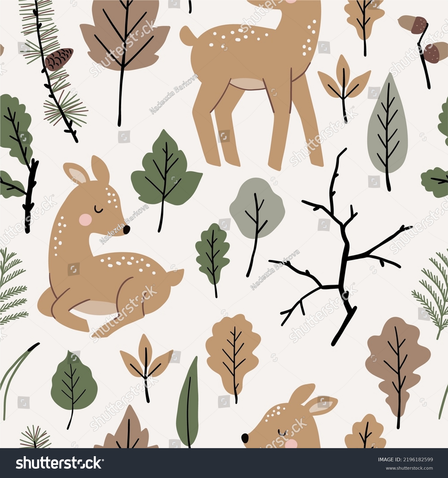 Cute Autumn Cute Cartoon Fawn Forest Stock Vector (Royalty Free ...