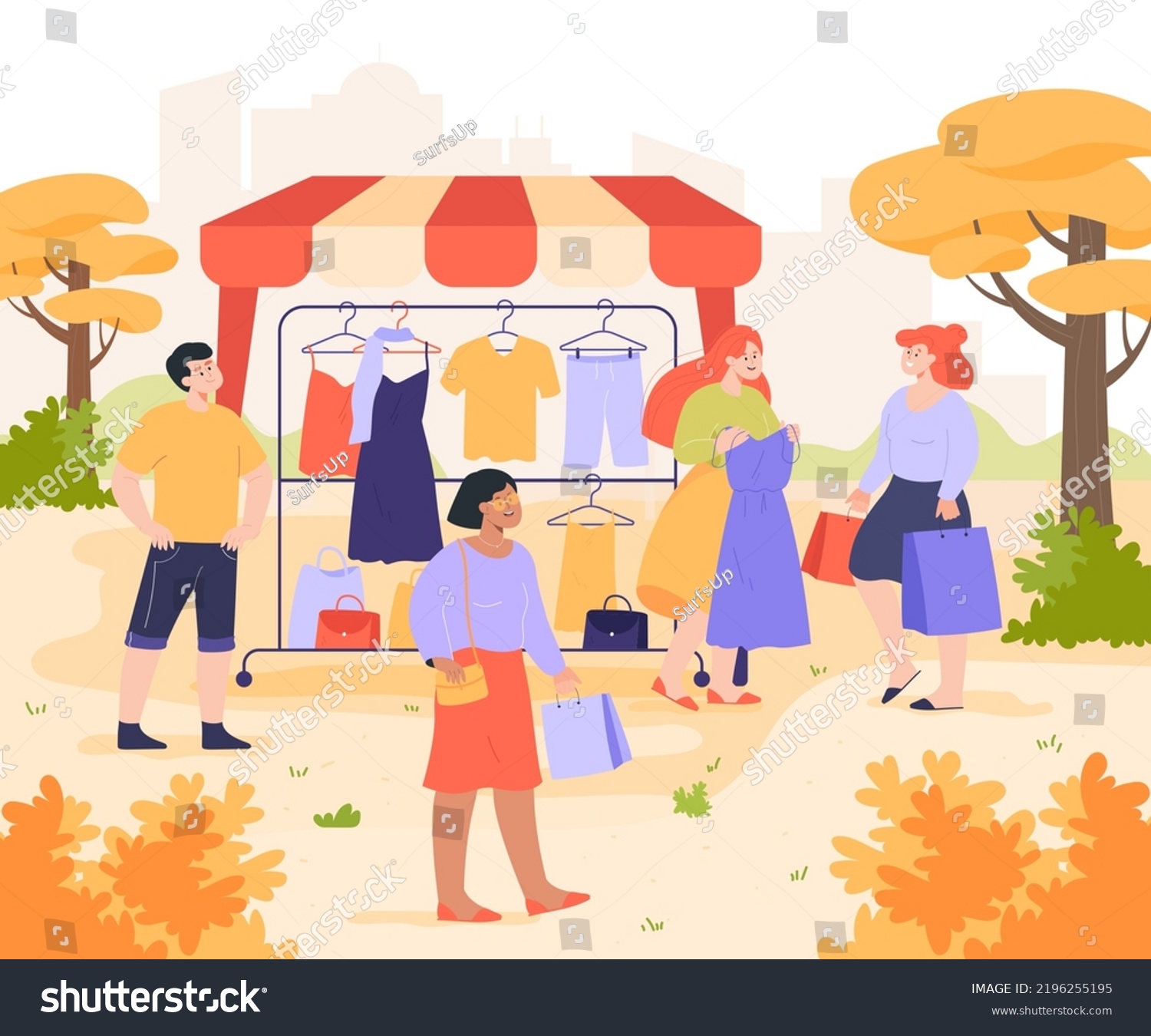 Cartoon People Buying Clothes Outdoor Shop Stock Vector (Royalty Free ...