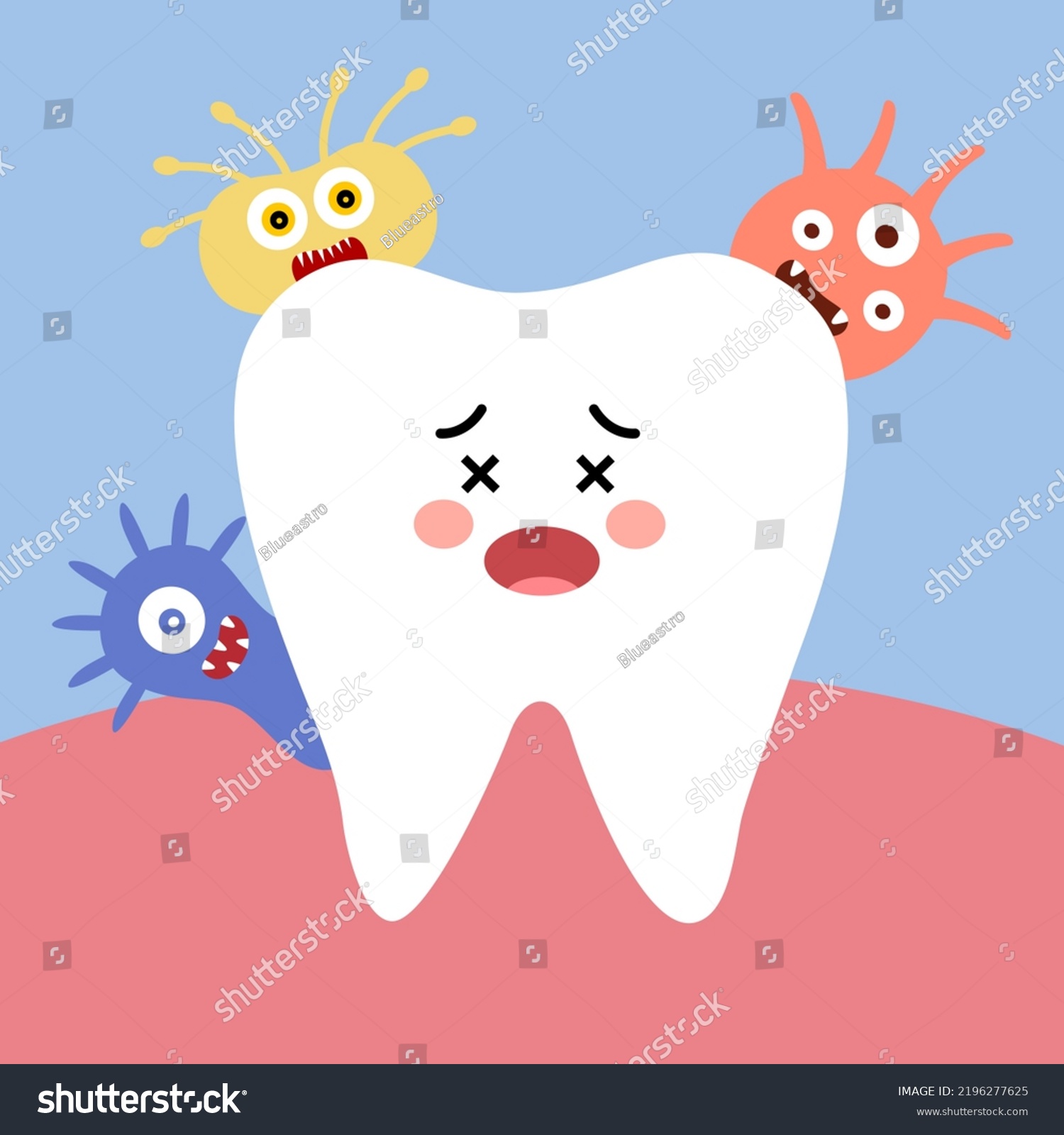 Caries Tooth Bacteria Cartoon Flat Design Stock Vector (Royalty Free ...