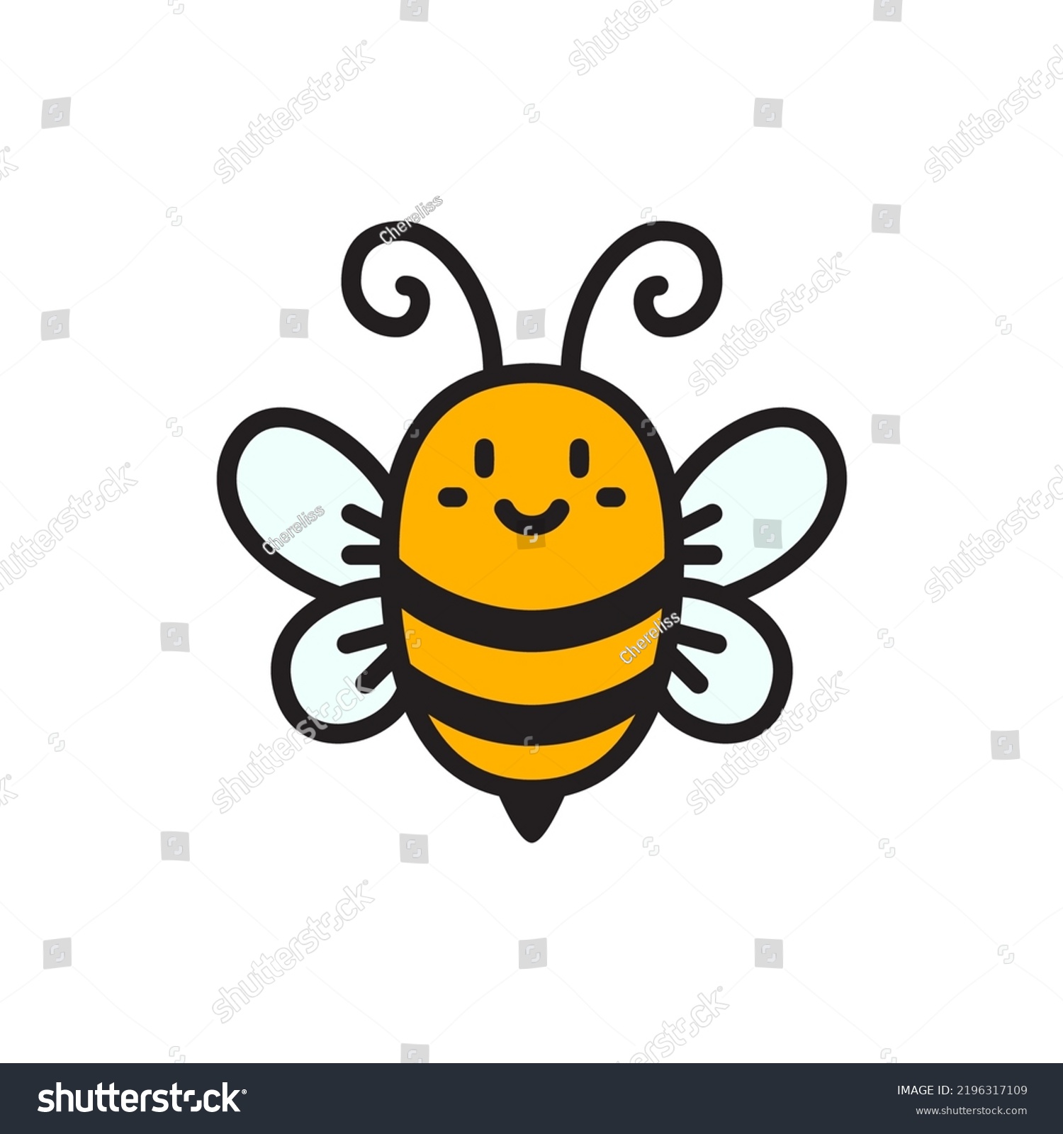 Cute Bee Smile Cartoon Bumblebee Sticker Stock Vector (Royalty Free ...