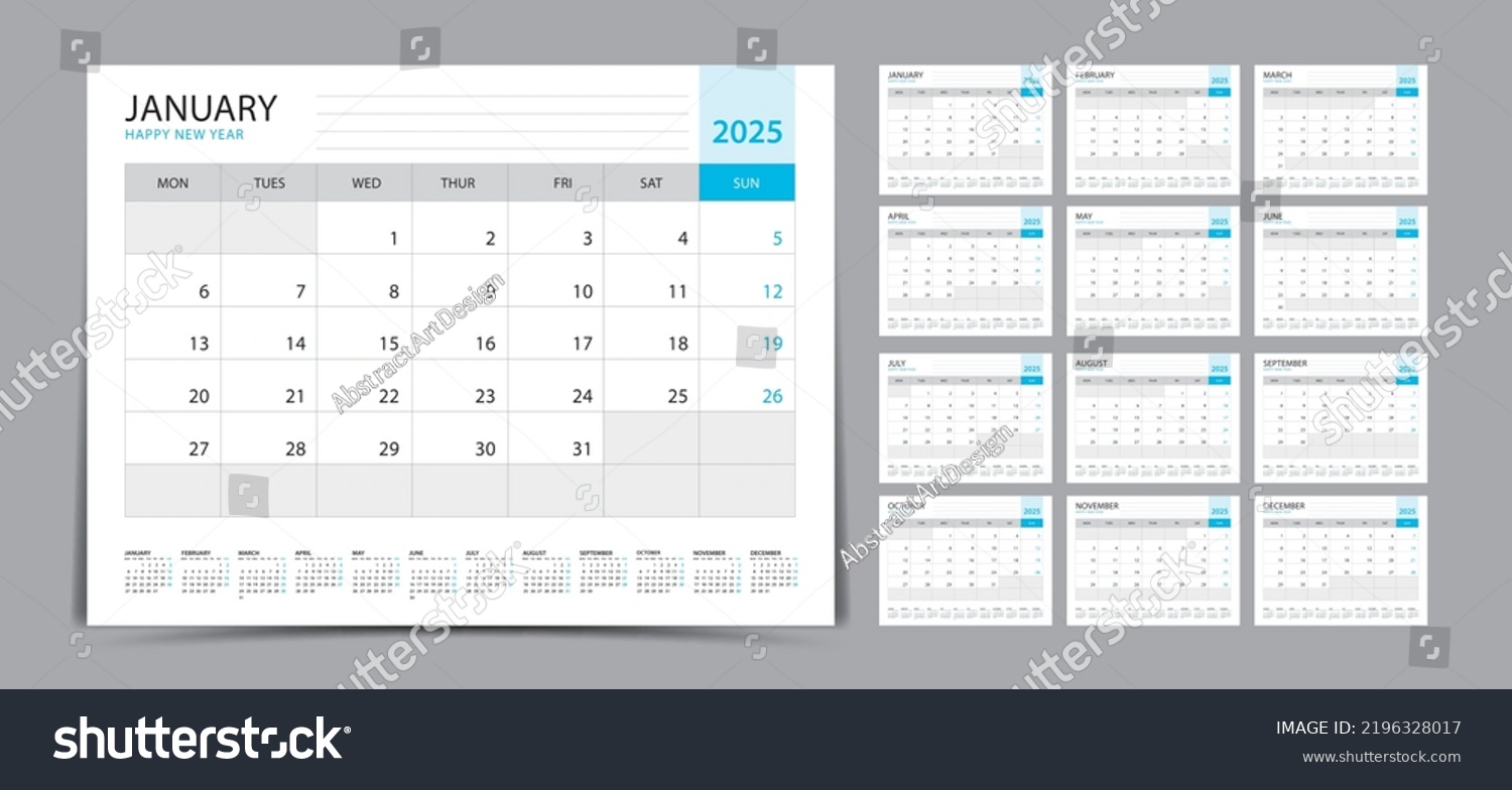 Desk Calendar 2025 Set Monthly Calendar Stock Vector (Royalty Free