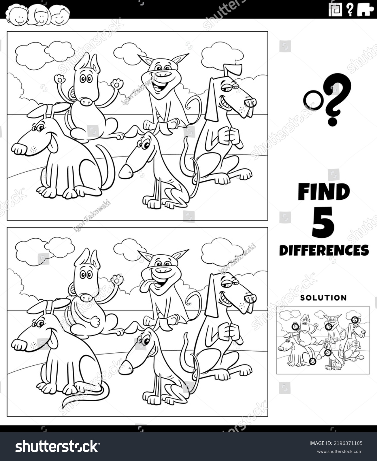 Black White Cartoon Illustration Finding Differences Stock Vector ...