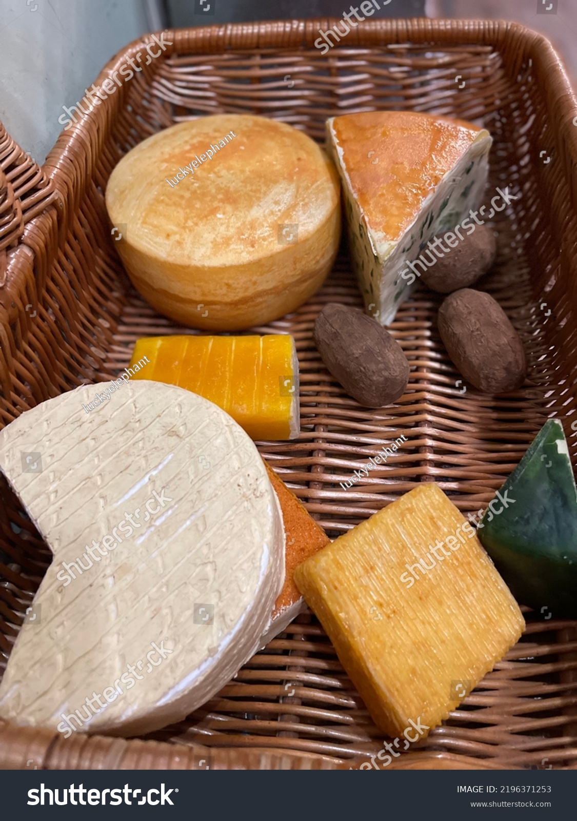 Collection Different Types Cheese Basket Different Stock Photo