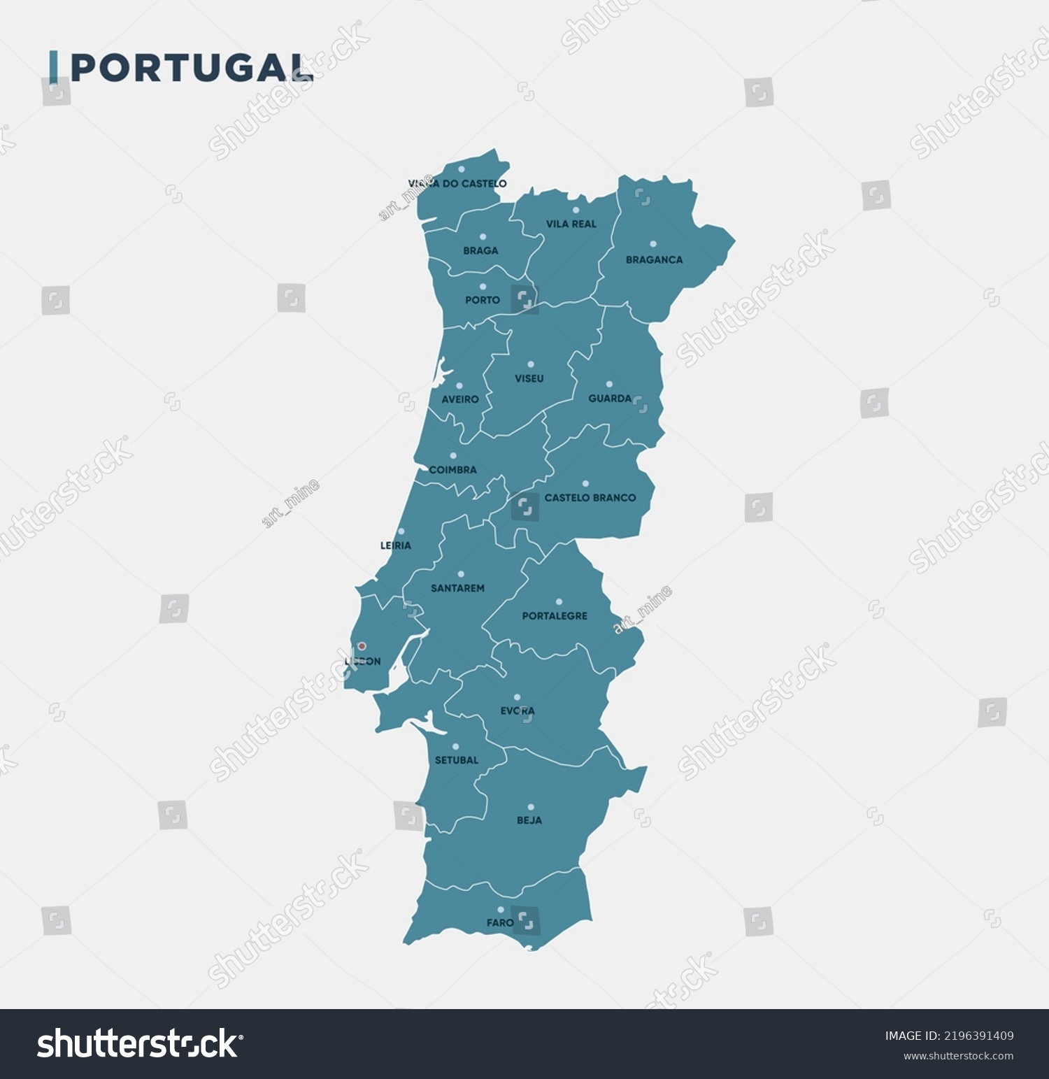 Detailed Vector Map Portugal Vector Illustration Stock Vector Royalty Free