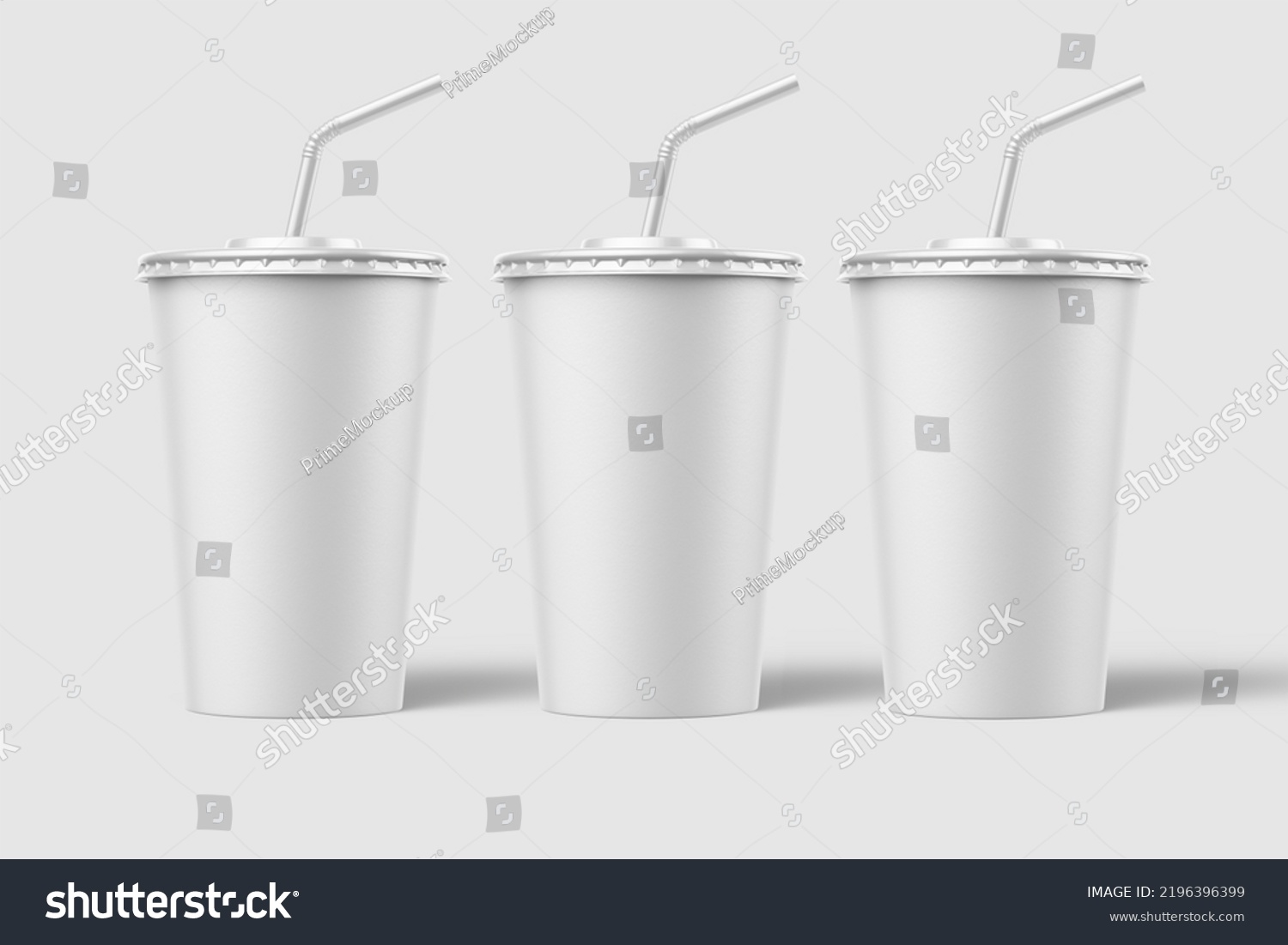 Three Paper Soda Cup Straw Mockup Stock Illustration 2196396399