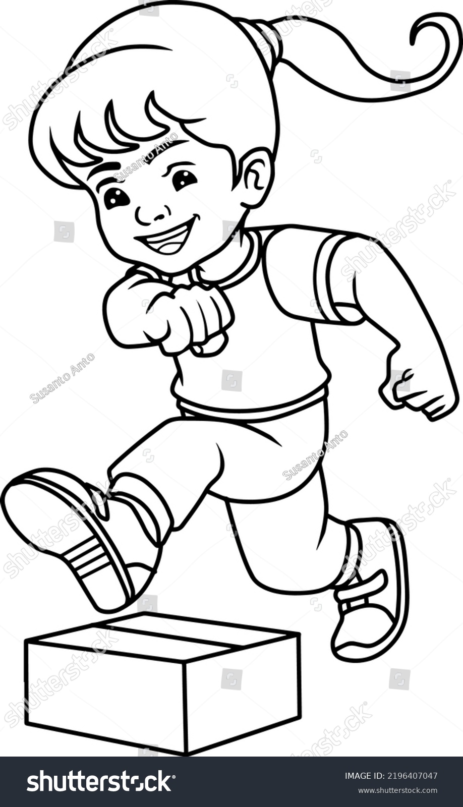 Child Jumping Over Box Line Vector Stock Vector (Royalty Free