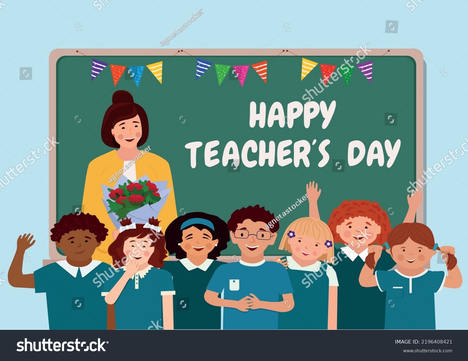 Happy Teachers Day Students Congratulate Their Stock Vector (Royalty ...