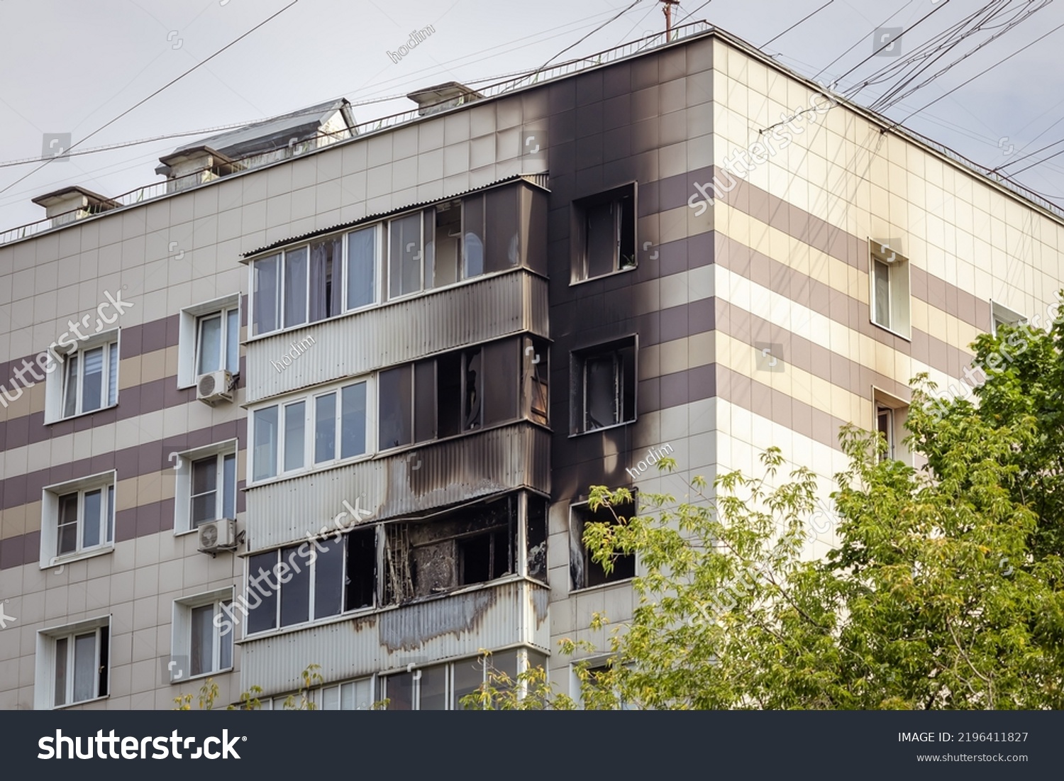 Consequences Fire Residential Highrise Building Burnt Stock Photo ...