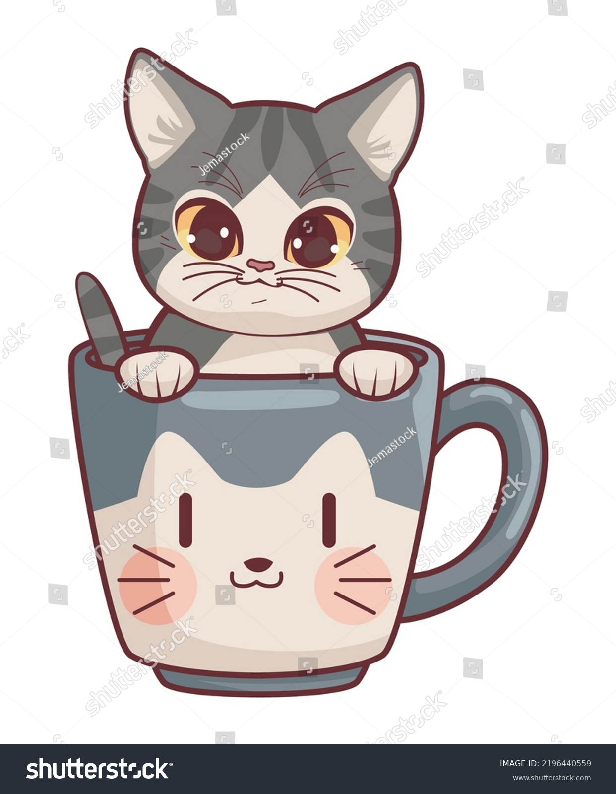 Cute Cat Cup Anime Style Character Stock Vector (Royalty Free ...