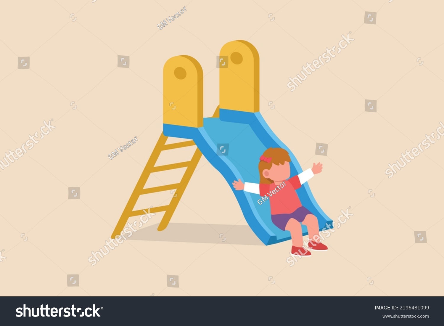 Happy Cute Kid Girl Plays Slide Stock Vector (Royalty Free) 2196481099 ...