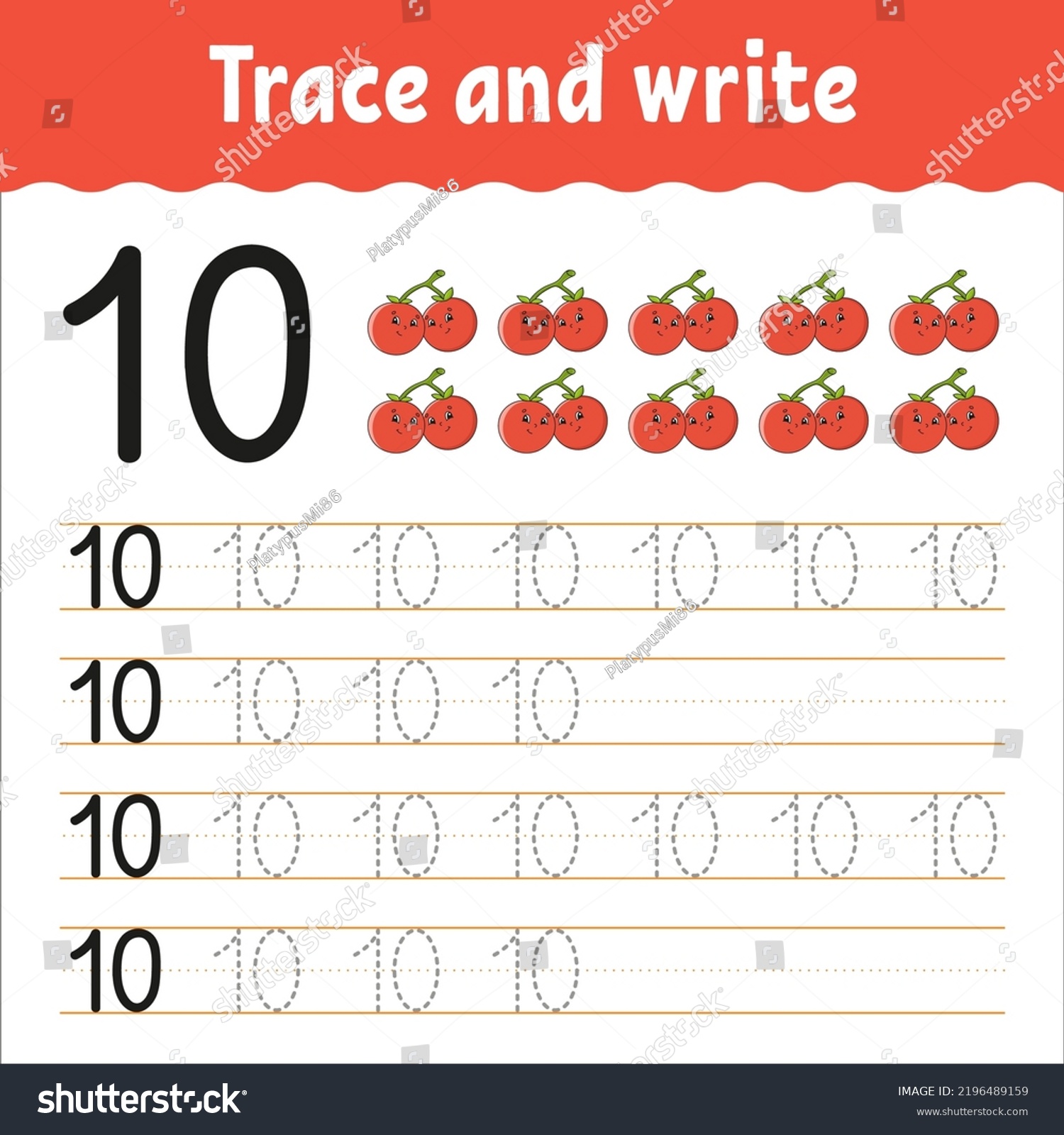 Learn Numbers Trace Write Handwriting Practice Stock Vector (Royalty ...