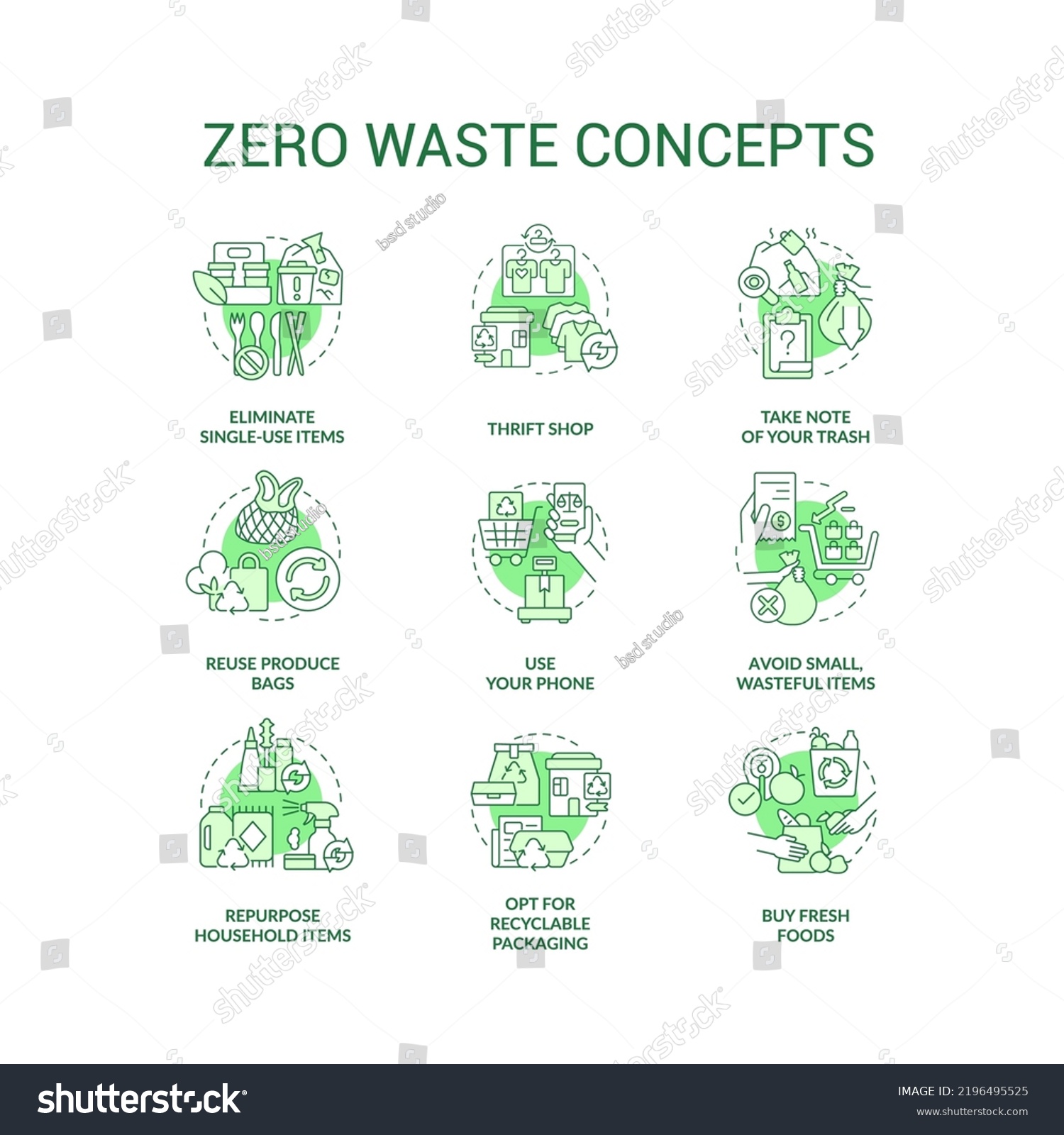 Zero Waste Green Concept Icons Set Stock Vector (Royalty Free ...