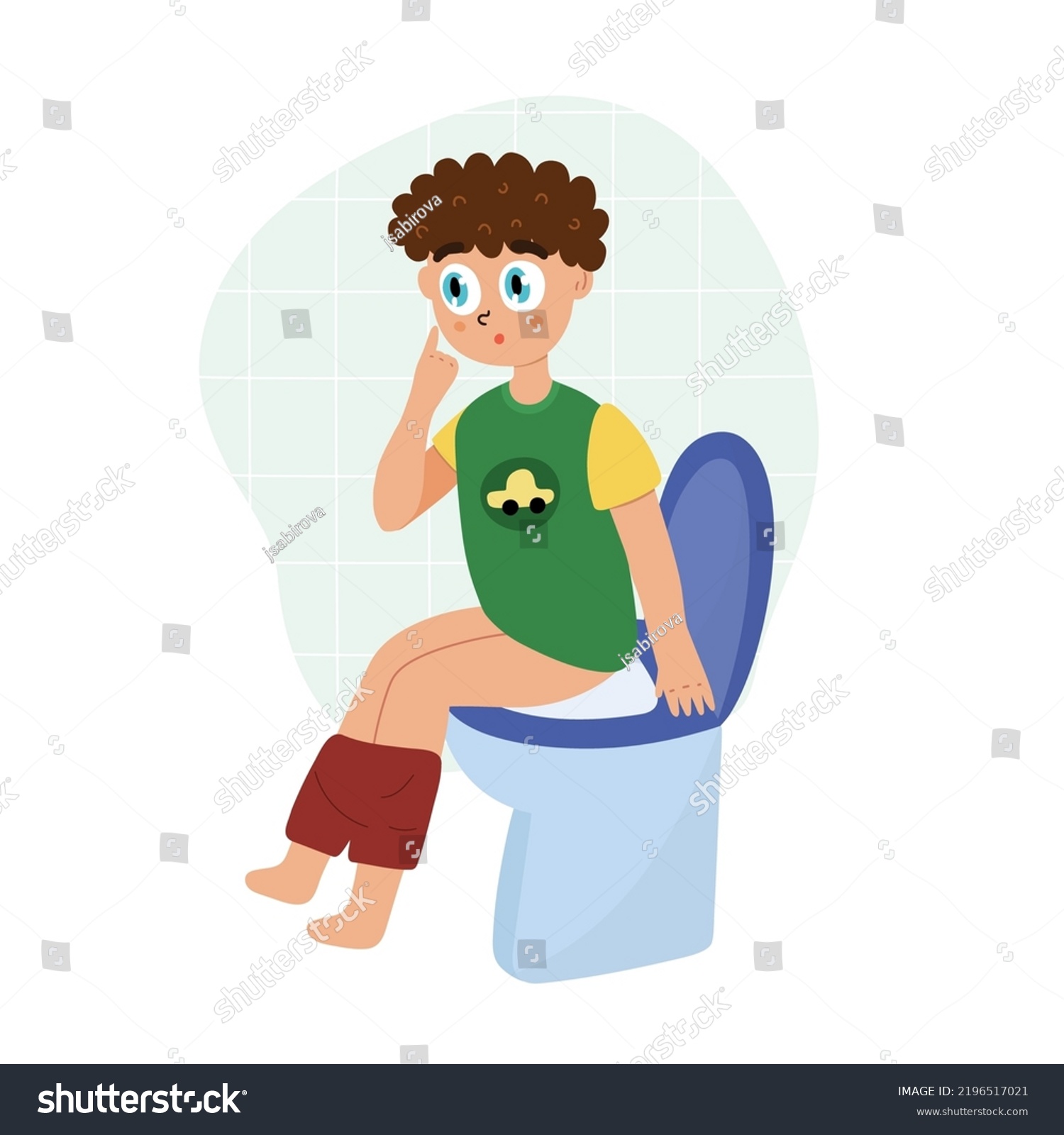 변기에 앉아 있는 귀여운 어린 아이 스톡 벡터로열티 프리 2196517021 Shutterstock