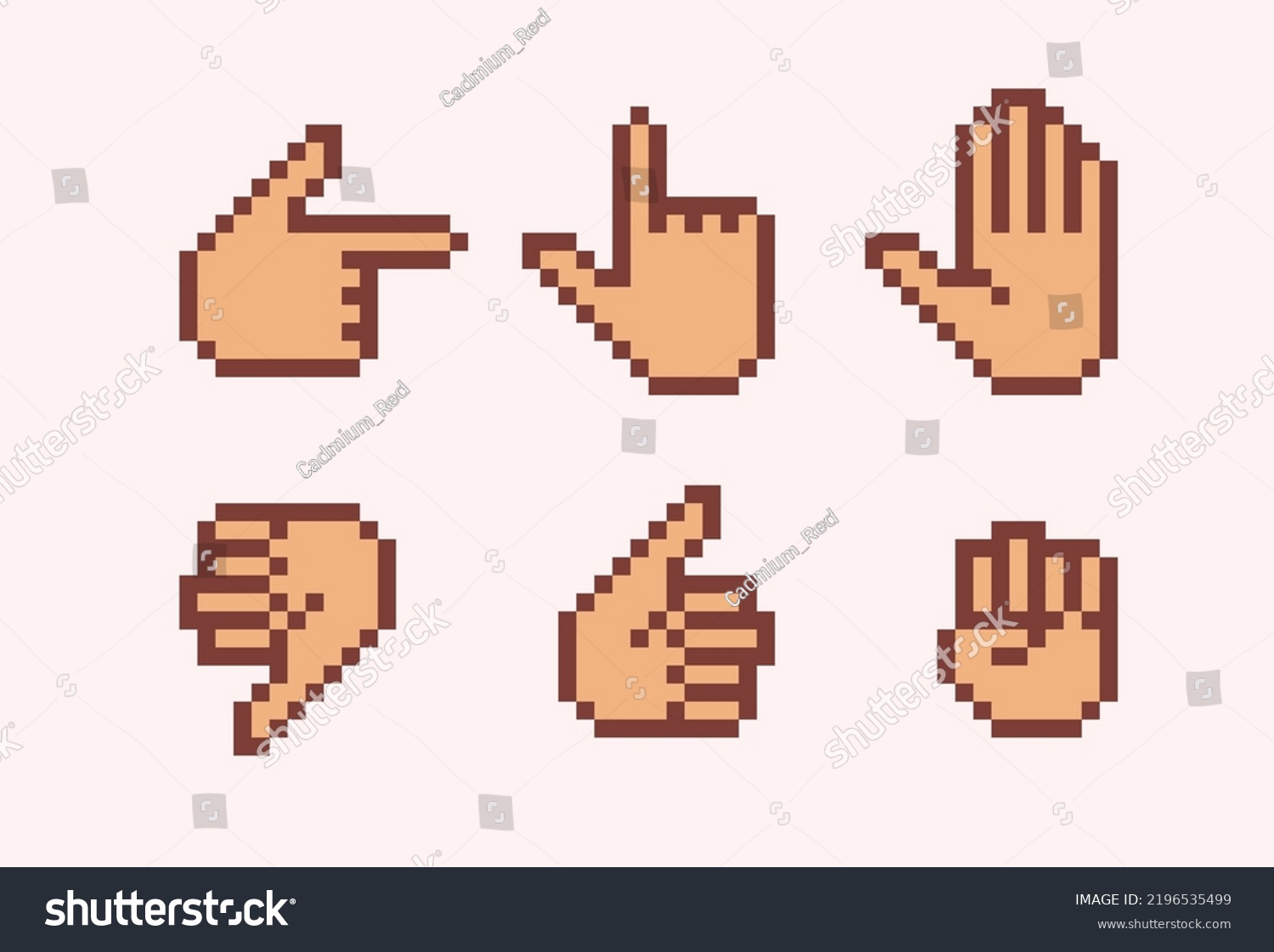 Hand Cursor Pixel Art Set Hand Stock Vector (Royalty Free) 2196535499 ...