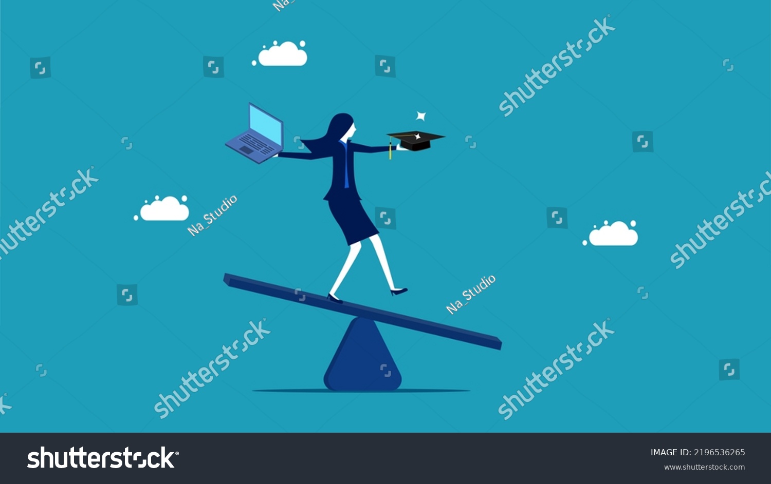 Businesswomen Manage Work Study On Scale Stock Vector (Royalty Free ...