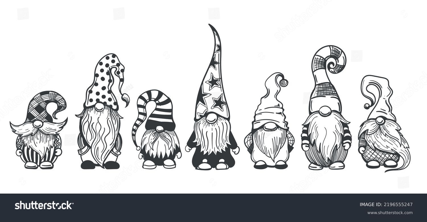 Gnome Sketch Cute Garden Gnomes Scandinavian Stock Vector (Royalty Free ...