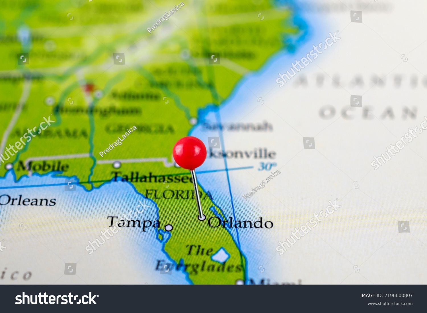 Orlando Map Orlando Pinned Map Red Stock Photo 2196600807 | Shutterstock