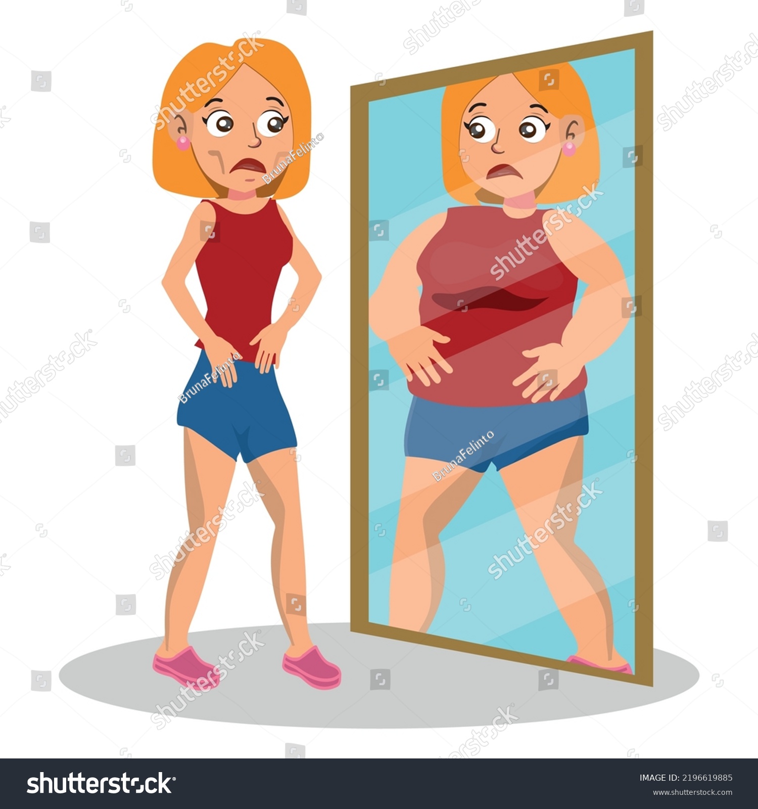 Anorexia Nervosa Young Woman Distorted Selfimage Stock Vector (Royalty ...