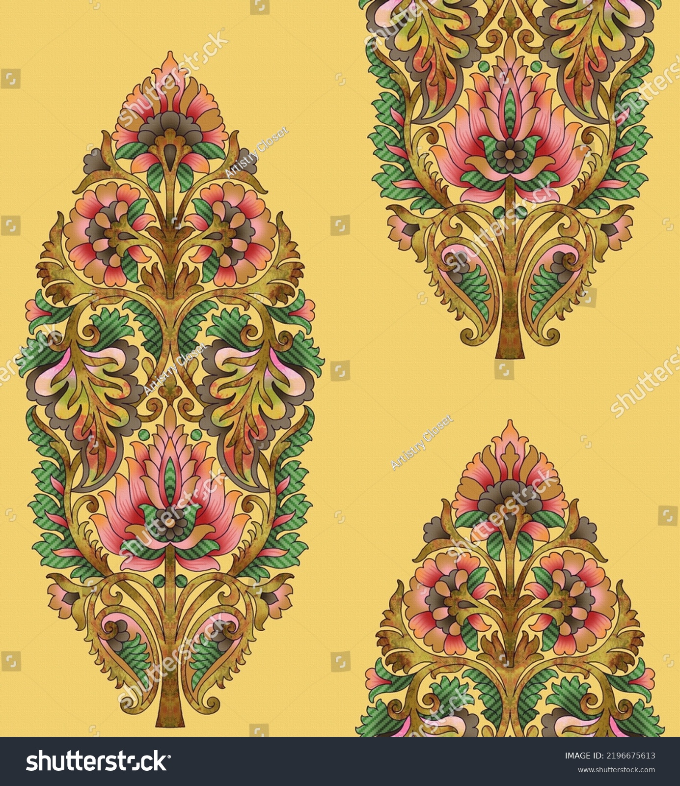 Seamless Traditional Mughal Buta Allover Design Stock Illustration ...