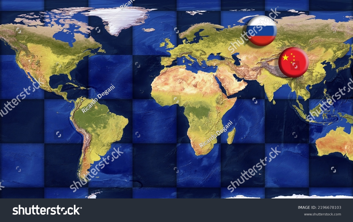 Russia China Flags On World Map Stock Illustration 2196678103 ...