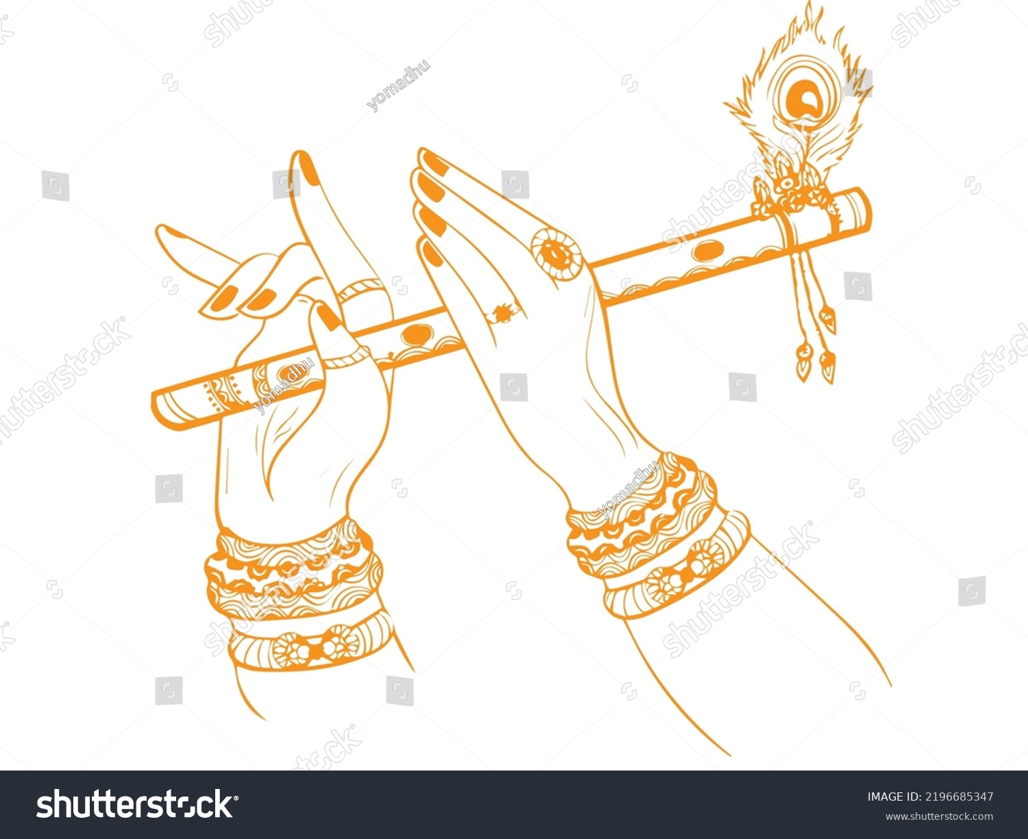 Flute Hold On Hand Lord Krishna Stock Vector (Royalty Free) 2196685347 ...