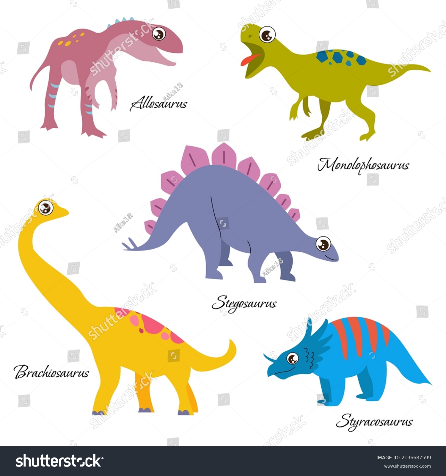 Vector Cute Cartoon Isolated Dinosaur Set Stock Vector (Royalty Free ...