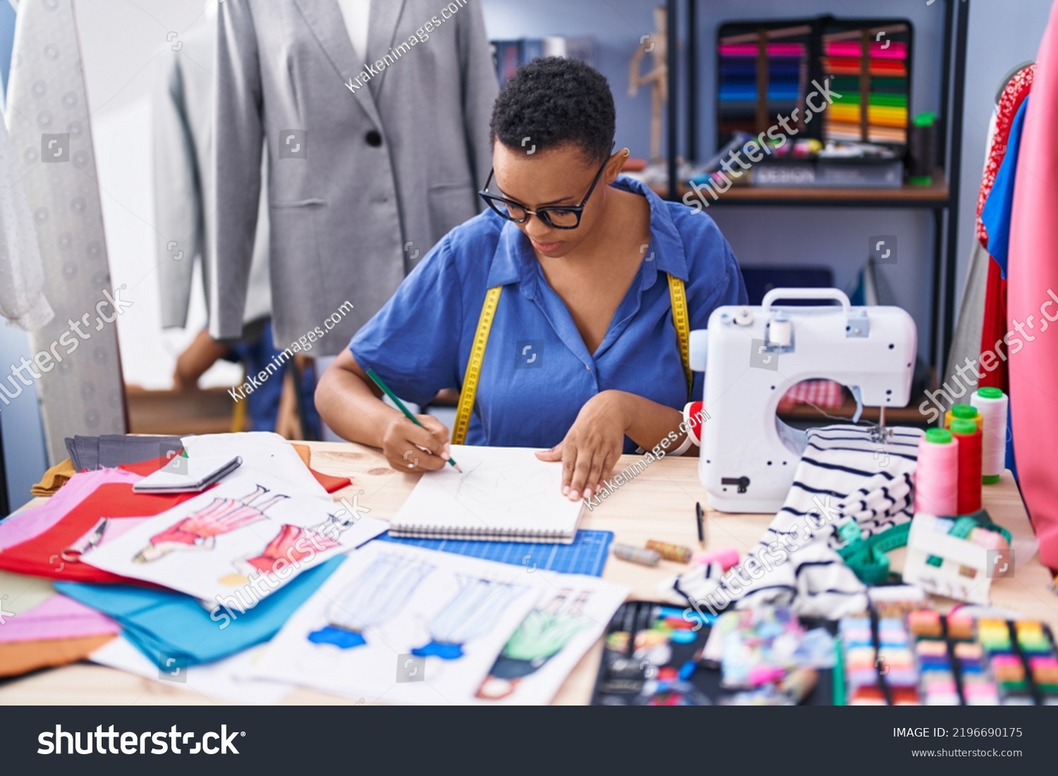 African American Woman Tailor Drawing On Stock Photo 2196690175 ...