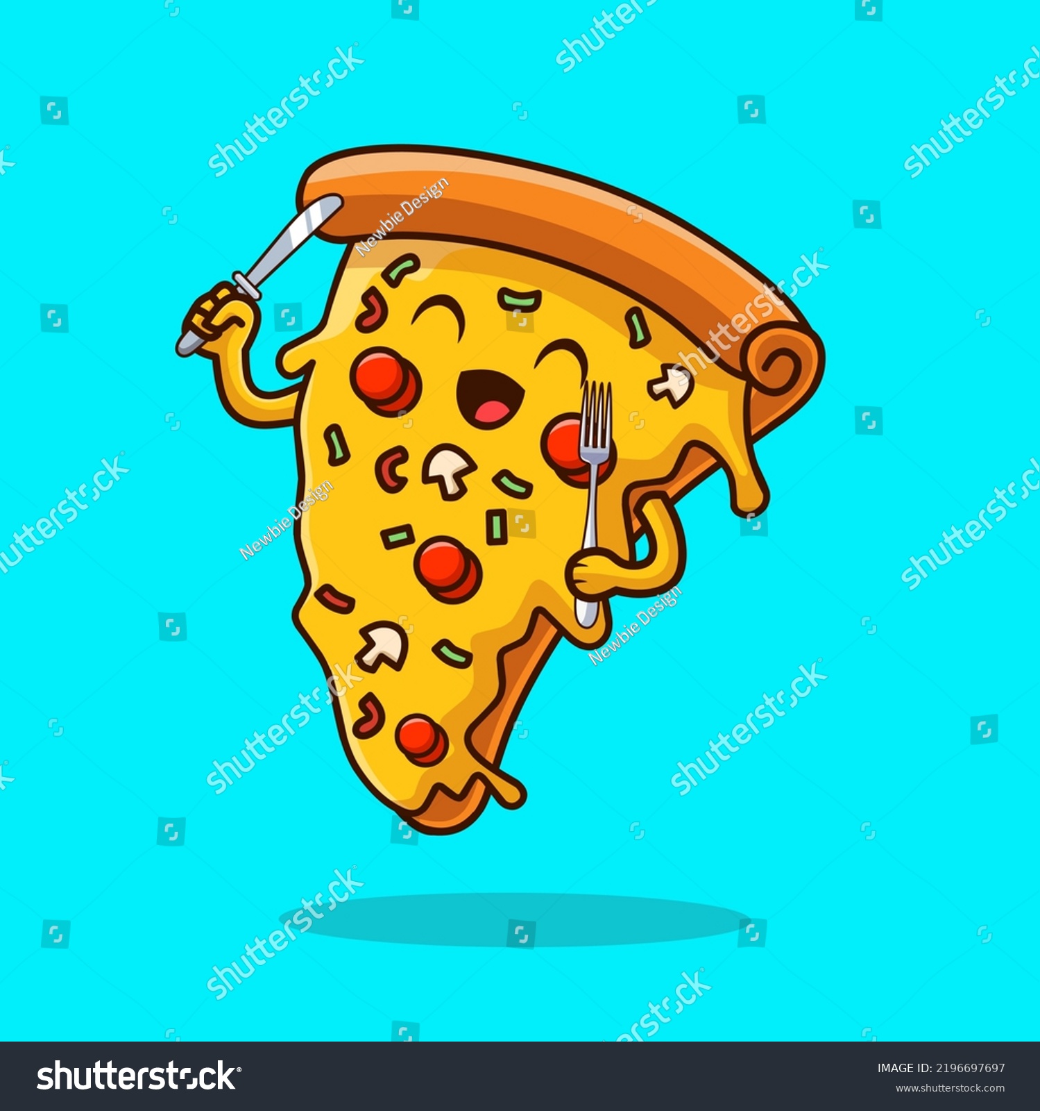 Vector Illustration Pizza Cartoon Character Holding Stock Vector ...