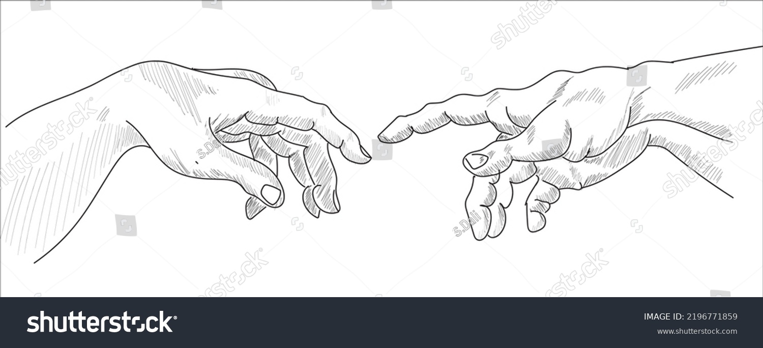 Creation Adam Michelangelo Vector Hands Frame Stock Vector (Royalty ...