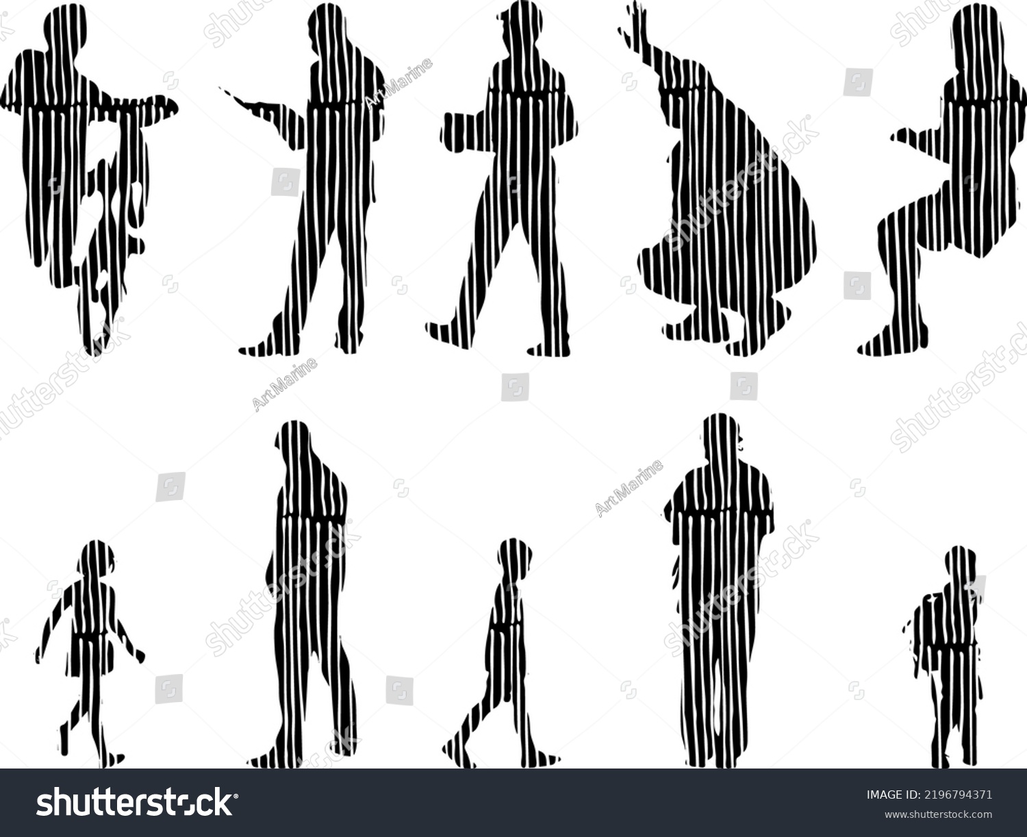 Vector Silhouettes Outline Silhouettes People Contour Stock Vector ...