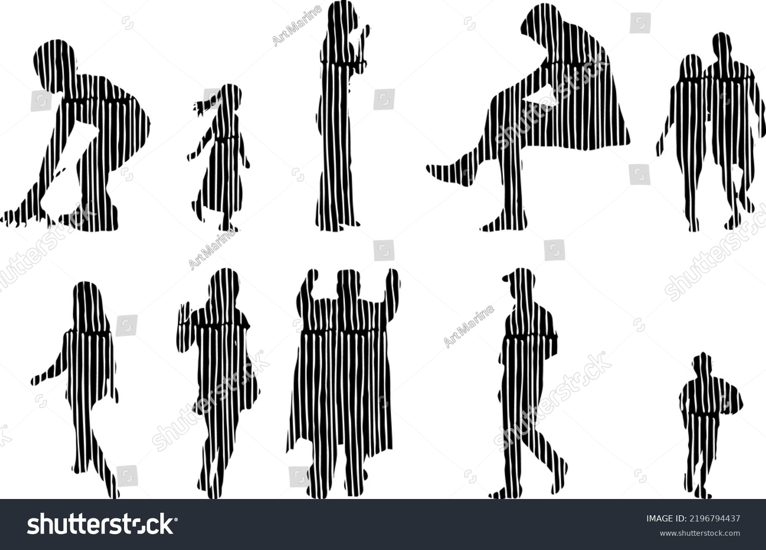 Vector Silhouettes Outline Silhouettes People Contour Stock Vector ...