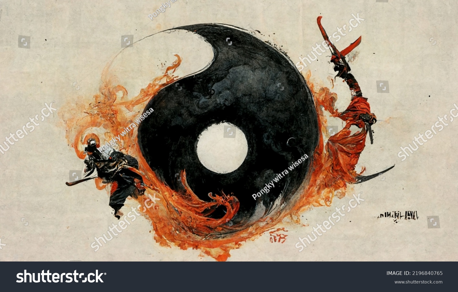 Samurai Yinyang Wallpaper 3d Rendering Illustration Stock Illustration