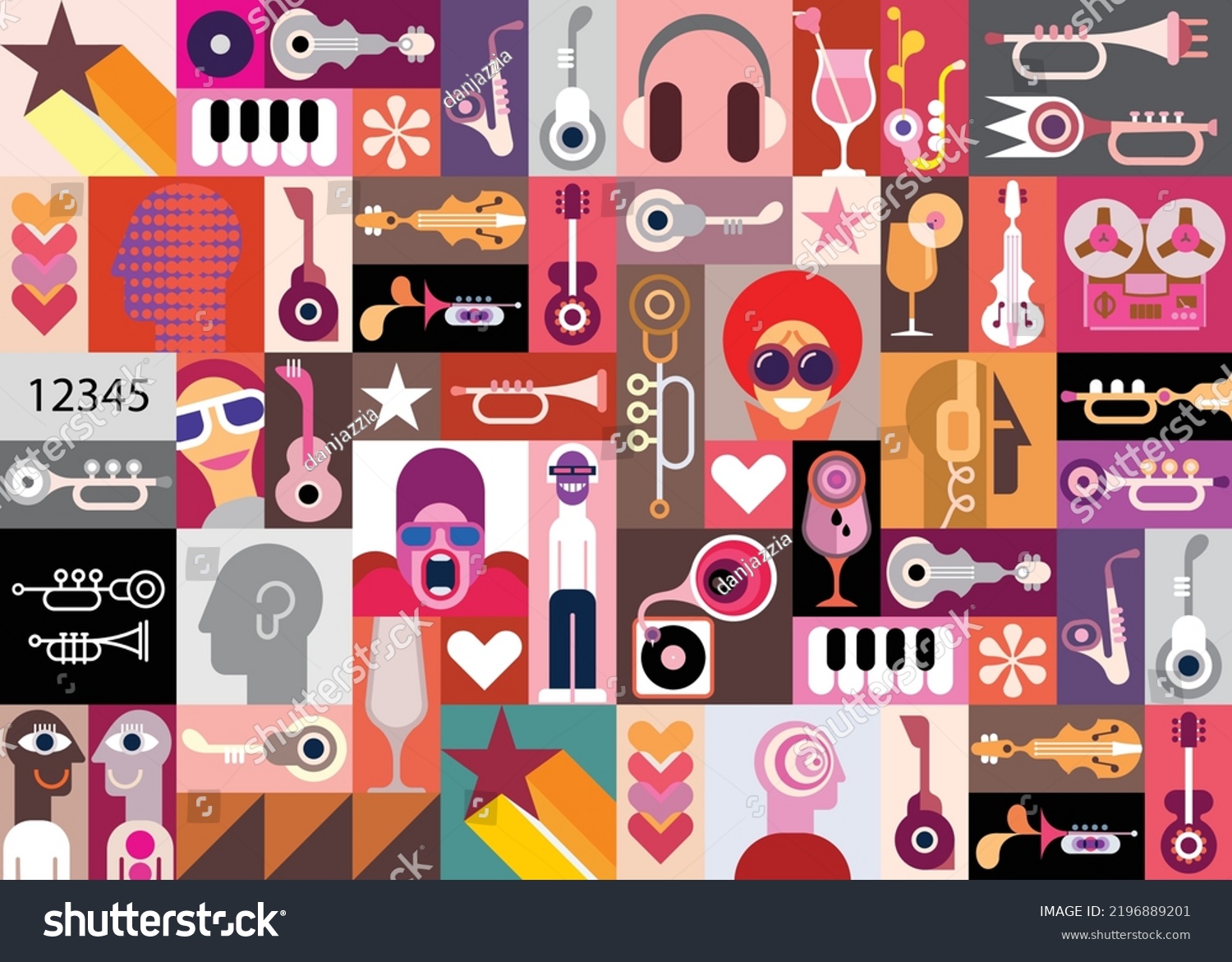 Large Vector Popart Collage Various Images Stock Vector (royalty Free 