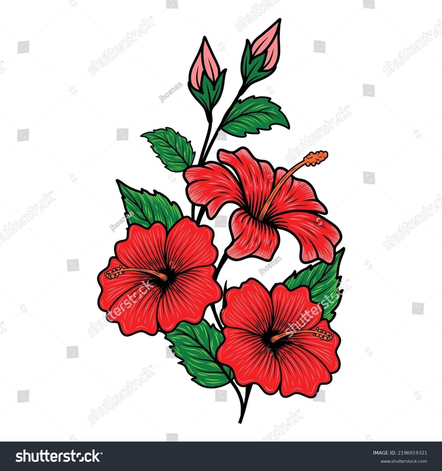 Hibiscus Flower Vector Logo Leaf Twig Stock Vector Royalty Free 2196919321 Shutterstock 